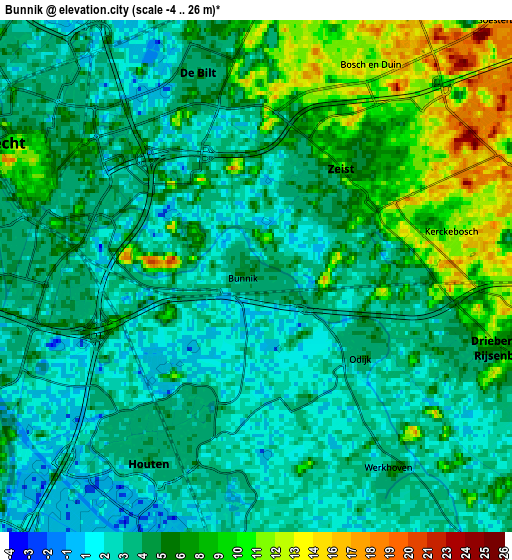 Zoom OUT 2x Bunnik, Netherlands elevation map