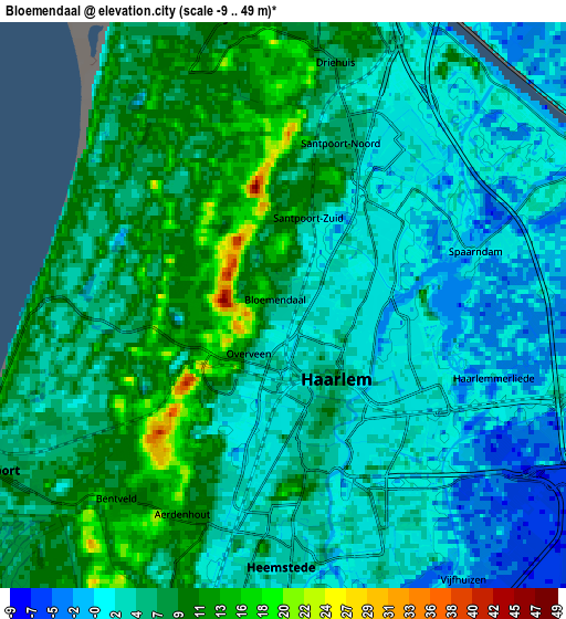 Zoom OUT 2x Bloemendaal, Netherlands elevation map