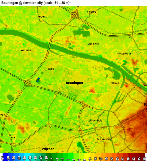 Zoom OUT 2x Beuningen, Netherlands elevation map