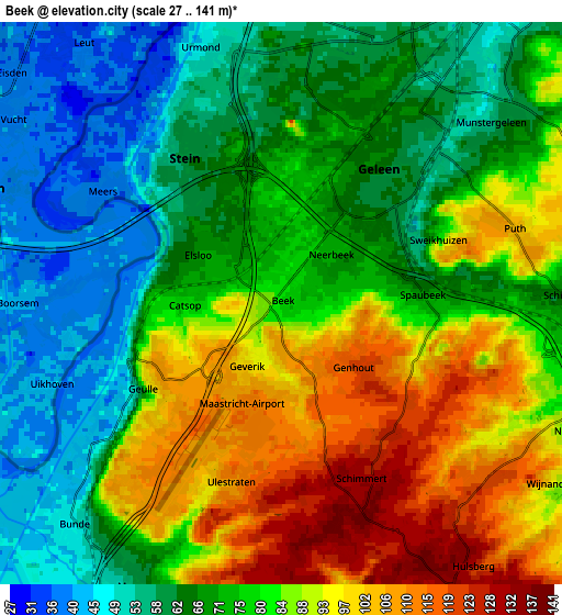 Zoom OUT 2x Beek, Netherlands elevation map