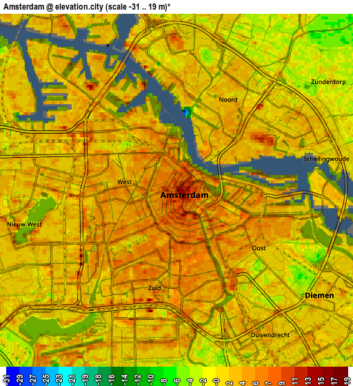 Zoom OUT 2x Amsterdam, Netherlands elevation map