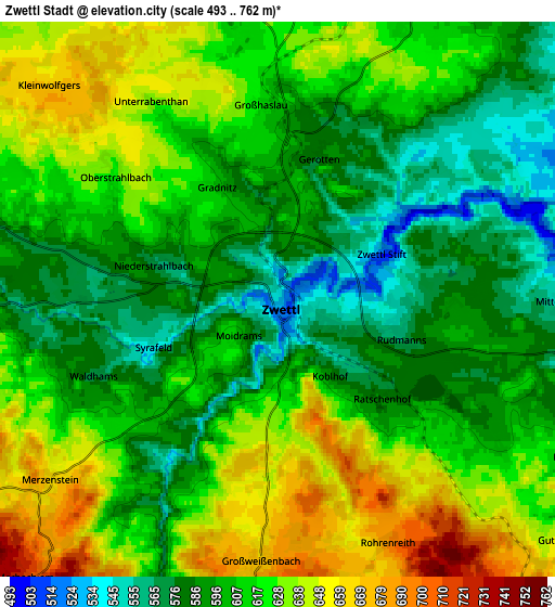 Zoom OUT 2x Zwettl Stadt, Austria elevation map