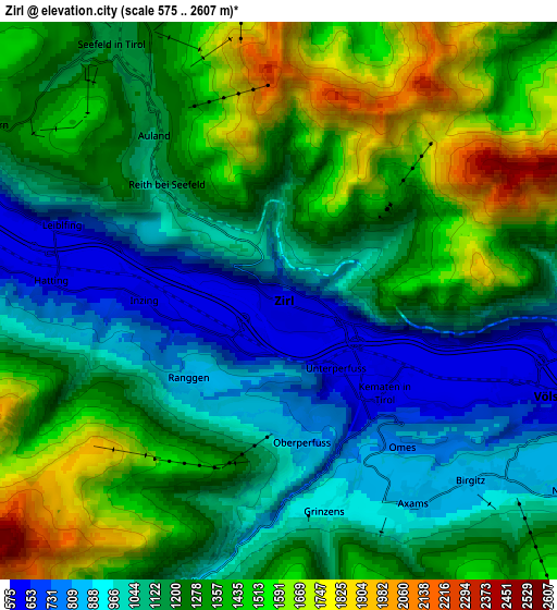 Zoom OUT 2x Zirl, Austria elevation map