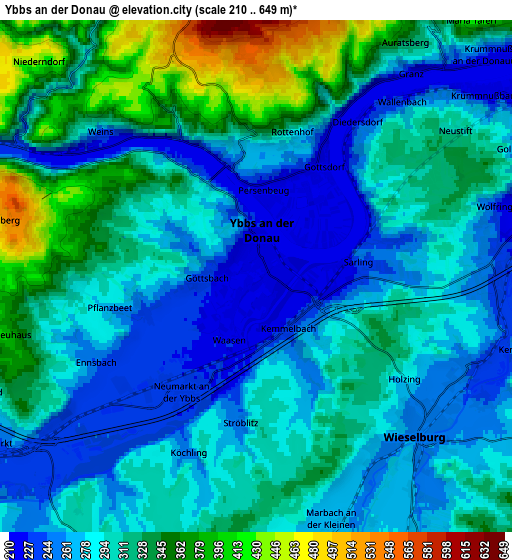 Zoom OUT 2x Ybbs an der Donau, Austria elevation map