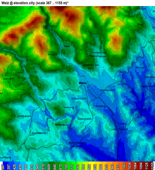 Zoom OUT 2x Weiz, Austria elevation map