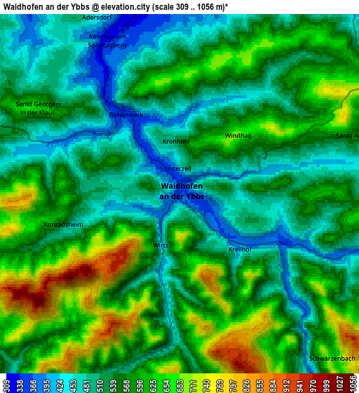 Zoom OUT 2x Waidhofen an der Ybbs, Austria elevation map