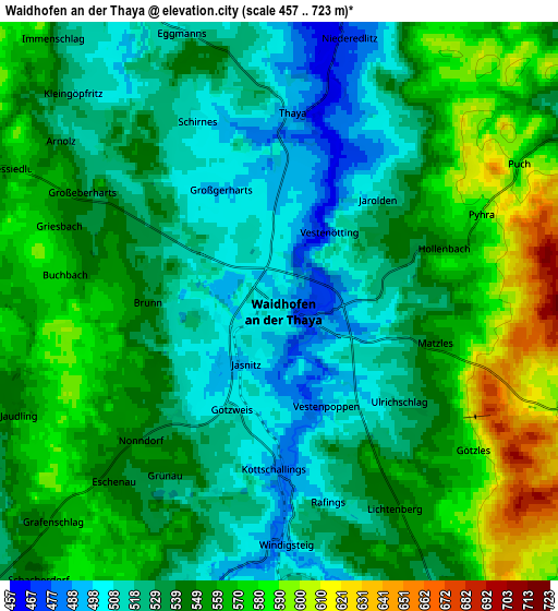 Zoom OUT 2x Waidhofen an der Thaya, Austria elevation map