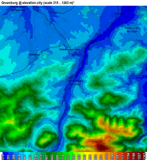 Zoom OUT 2x Grünburg, Austria elevation map