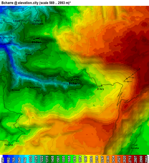 Zoom OUT 2x Bcharré, Lebanon elevation map