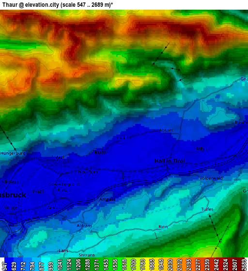 Zoom OUT 2x Thaur, Austria elevation map