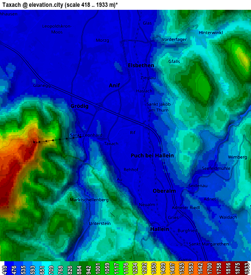 Zoom OUT 2x Taxach, Austria elevation map