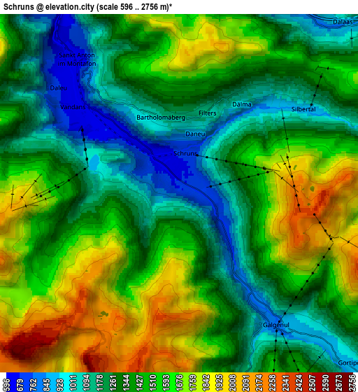 Zoom OUT 2x Schruns, Austria elevation map