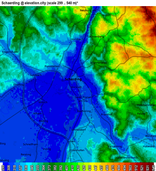 Zoom OUT 2x Schärding, Austria elevation map