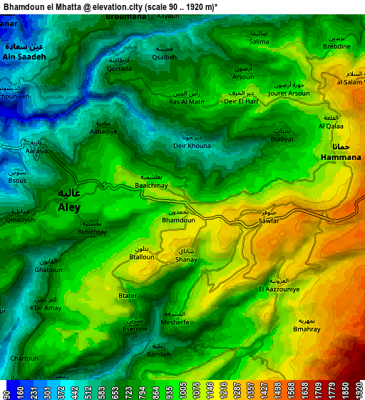 Zoom OUT 2x Bhamdoûn el Mhatta, Lebanon elevation map