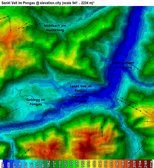 Zoom OUT 2x Sankt Veit im Pongau, Austria elevation map