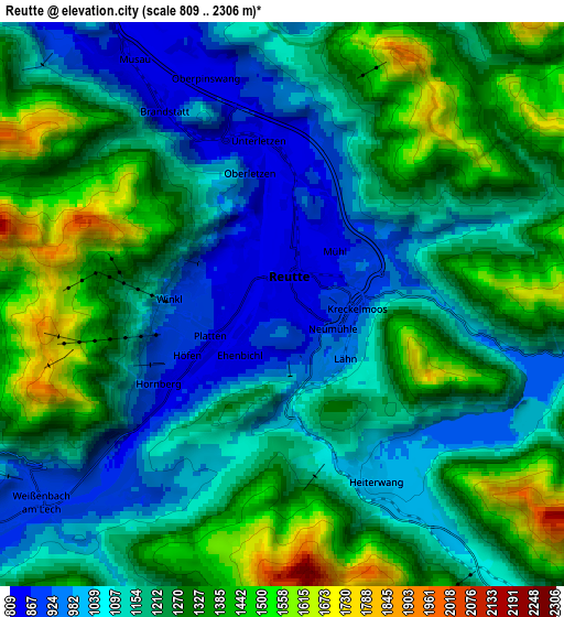 Zoom OUT 2x Reutte, Austria elevation map