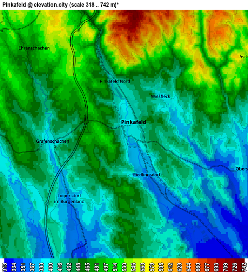 Zoom OUT 2x Pinkafeld, Austria elevation map