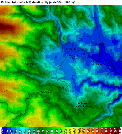 Zoom OUT 2x Pichling bei Köflach, Austria elevation map