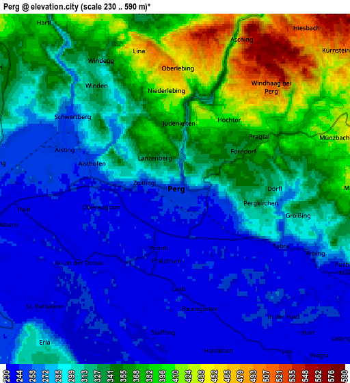 Zoom OUT 2x Perg, Austria elevation map