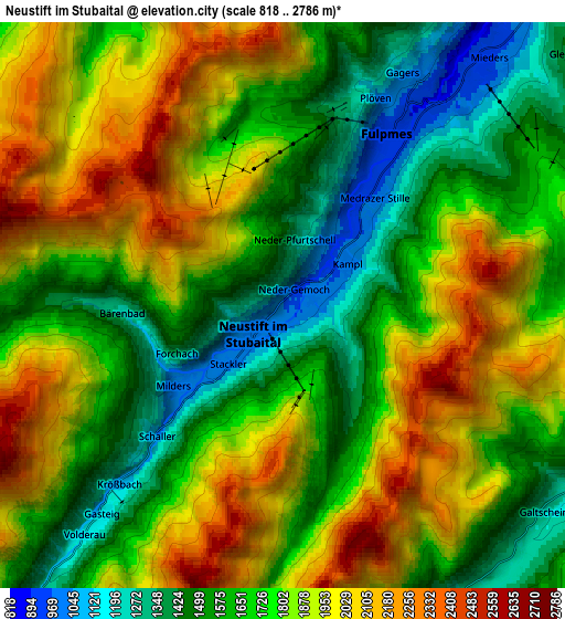 Zoom OUT 2x Neustift im Stubaital, Austria elevation map