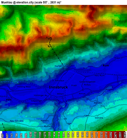 Zoom OUT 2x Mühlau, Austria elevation map