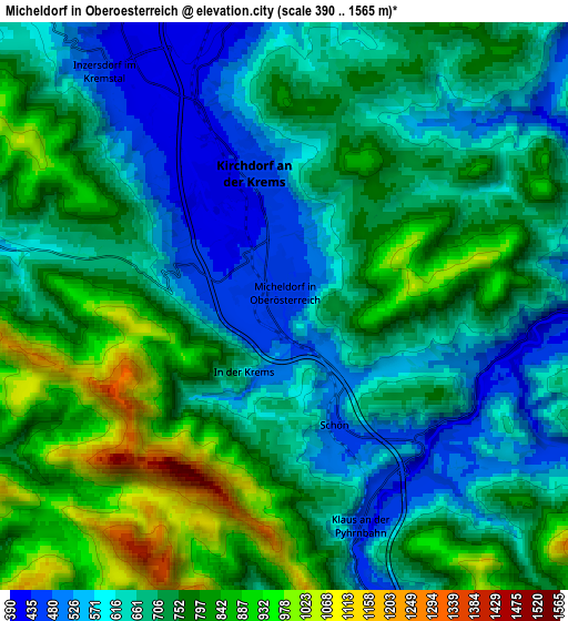 Zoom OUT 2x Micheldorf in Oberösterreich, Austria elevation map