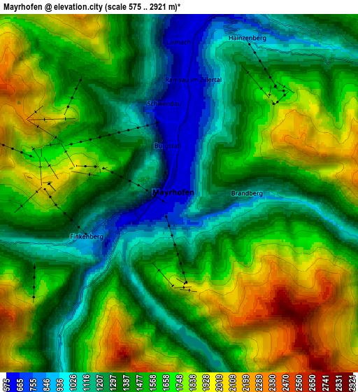 Zoom OUT 2x Mayrhofen, Austria elevation map