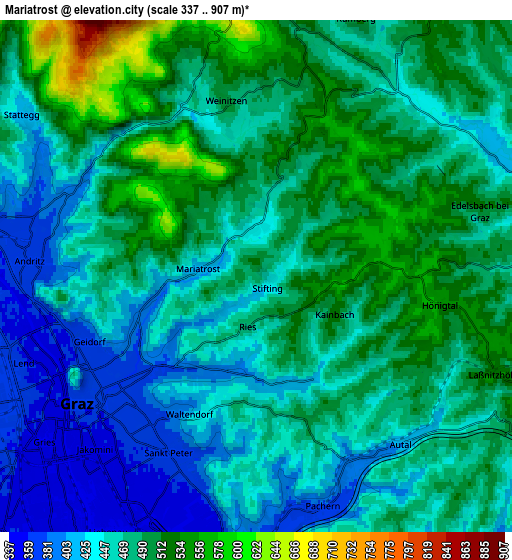 Zoom OUT 2x Mariatrost, Austria elevation map