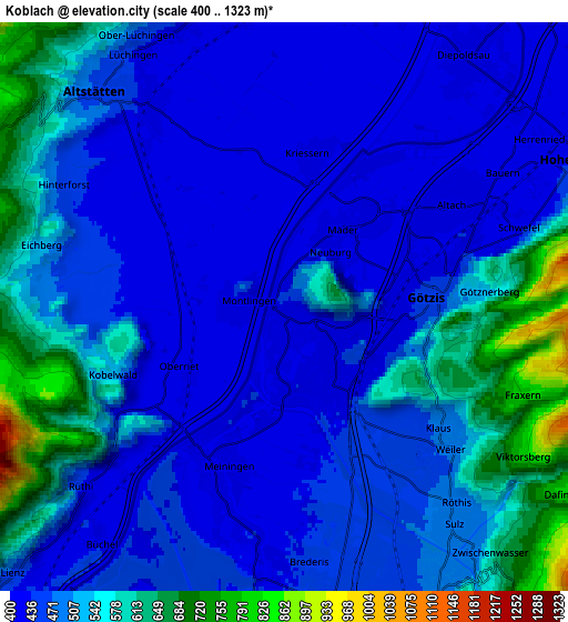 Zoom OUT 2x Koblach, Austria elevation map