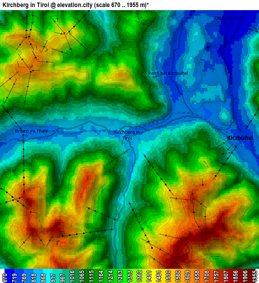 Zoom OUT 2x Kirchberg in Tirol, Austria elevation map
