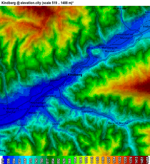 Zoom OUT 2x Kindberg, Austria elevation map