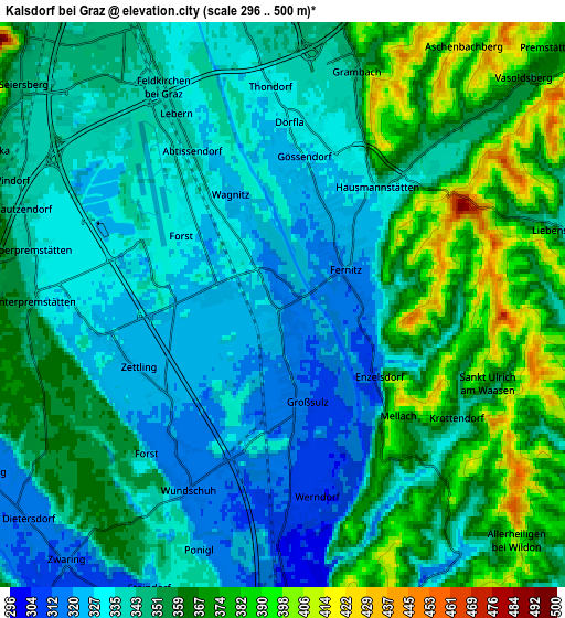 Zoom OUT 2x Kalsdorf bei Graz, Austria elevation map
