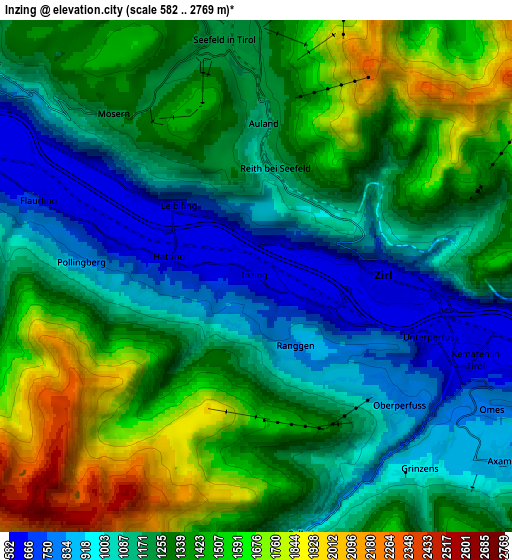 Zoom OUT 2x Inzing, Austria elevation map