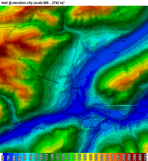 Zoom OUT 2x Imst, Austria elevation map