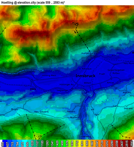 Zoom OUT 2x Hötting, Austria elevation map
