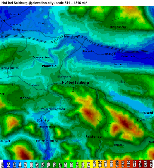 Zoom OUT 2x Hof bei Salzburg, Austria elevation map