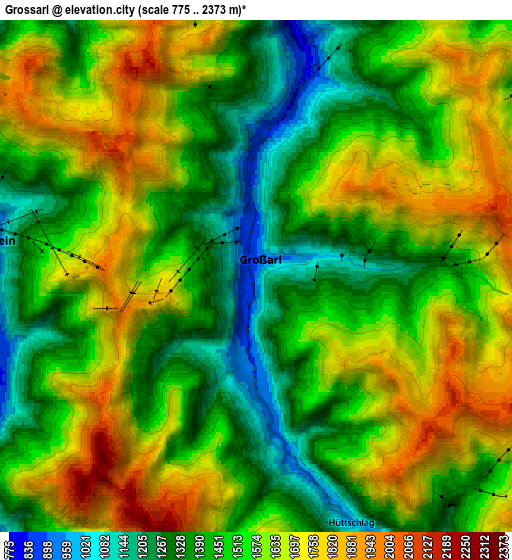 Zoom OUT 2x Grossarl, Austria elevation map