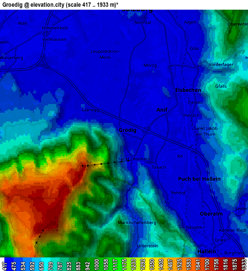 Zoom OUT 2x Grödig, Austria elevation map