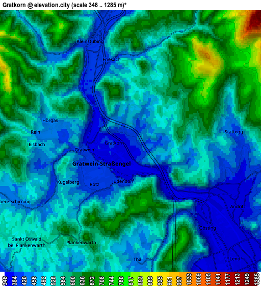 Zoom OUT 2x Gratkorn, Austria elevation map