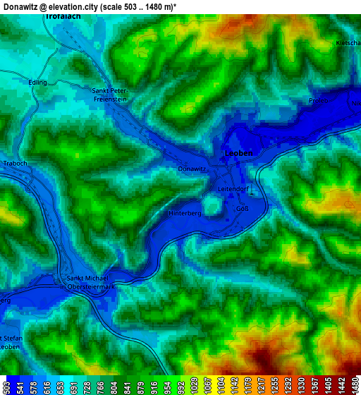 Zoom OUT 2x Donawitz, Austria elevation map