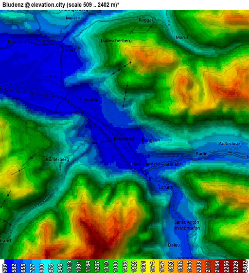 Zoom OUT 2x Bludenz, Austria elevation map