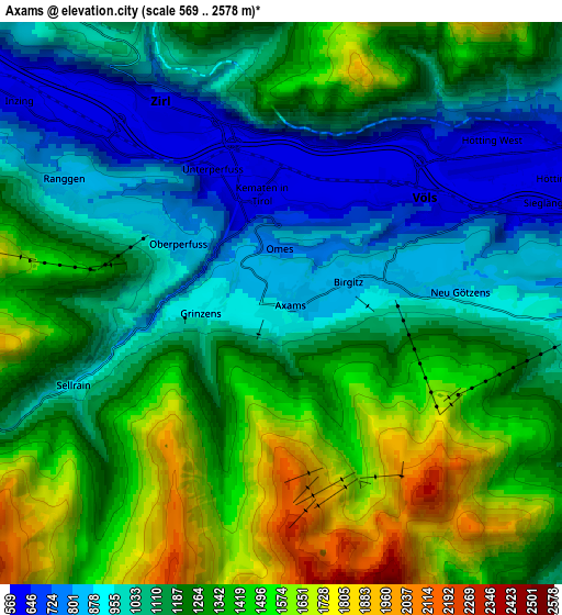 Zoom OUT 2x Axams, Austria elevation map