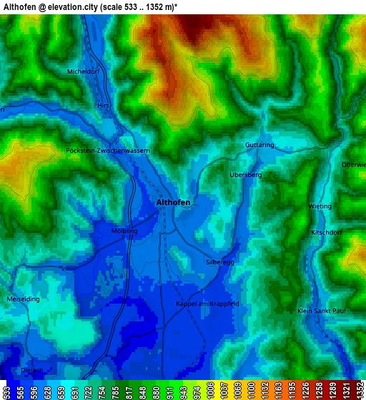 Zoom OUT 2x Althofen, Austria elevation map