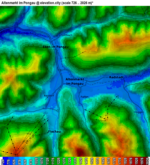 Zoom OUT 2x Altenmarkt im Pongau, Austria elevation map