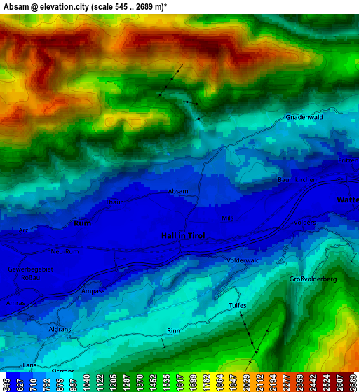 Zoom OUT 2x Absam, Austria elevation map