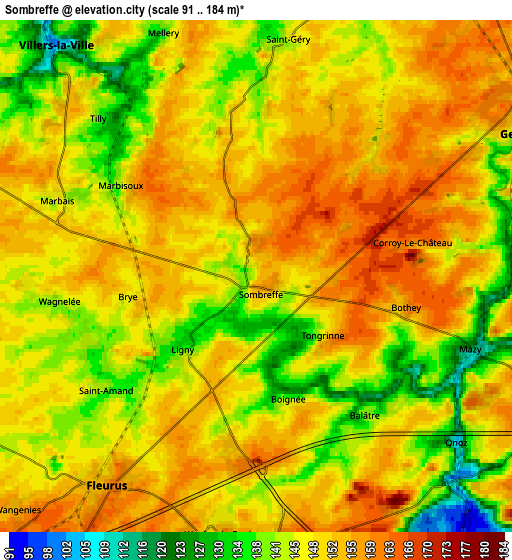Zoom OUT 2x Sombreffe, Belgium elevation map