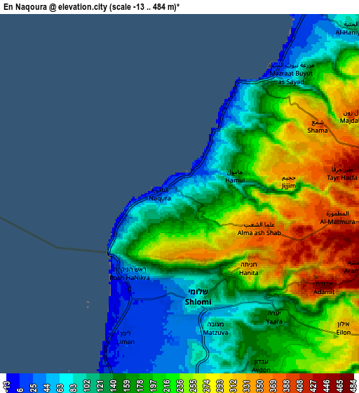 Zoom OUT 2x En Nâqoûra, Lebanon elevation map