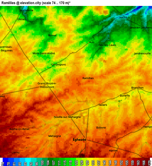 Zoom OUT 2x Ramillies, Belgium elevation map