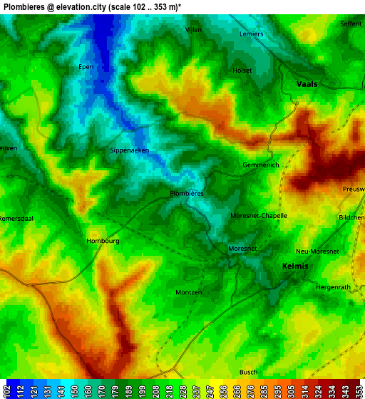 Zoom OUT 2x Plombières, Belgium elevation map