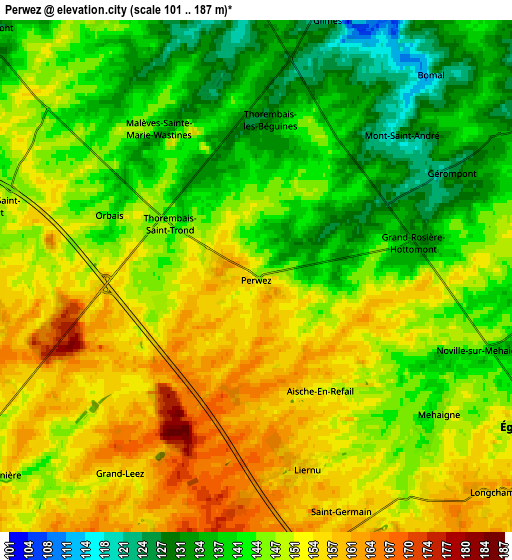 Zoom OUT 2x Perwez, Belgium elevation map